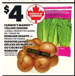 Independent Grocer FARMER'S MARKET YELLOW ONIONS, 3 LB BAG, ROMAINE HEARTS 3'S offer