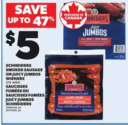 Independent Grocer SCHNEIDERS SMOKED SAUSAGE OR JUICY JUMBOS WIENERS, 375-450 G offer