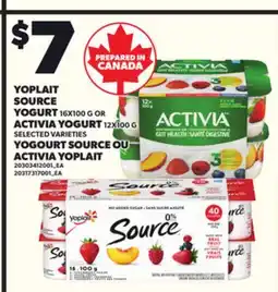 Independent Grocer YOPLAIT SOURCE YOGURT, 16X100 OR ACTIVIA YOGURT, 12X100 offer