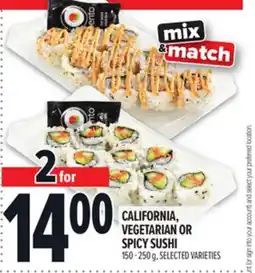 Metro CALIFORNIA, VEGETARIAN OR SPICY SUSHI offer
