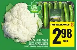 Food Basics CAULIFLOWER OR MINI CUCUMBERS offer