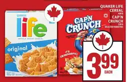 Food Basics QUAKER LIFE CEREAL, CAP'N CRUNCH offer