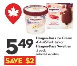 Longo's Häagen-Dazs Ice Cream 414-450mL tub or Häagen-Dazs Novelties 3 pack offer