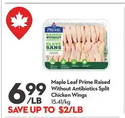 Longo's Maple Leaf Prime Raised Without Antibiotics Split Chicken Wings offer