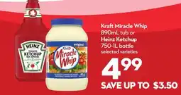Longo's Kraft Miracle Whip 890mL tub or Heinz Ketchup 750-1L bottle offer