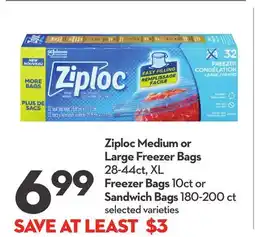 Longo's Ziploc Medium or Large Freezer Bags 28-44ct, XL Freezer Bags 10ct or Sandwich Bags 180-200 ct offer
