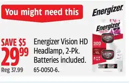Canadian Tire Energizer Vision HD Headlamp, 2-Pk. Batteries included offer