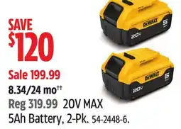 Canadian Tire dewalt 20V MAX 5Ah Battery, 2-Pk offer