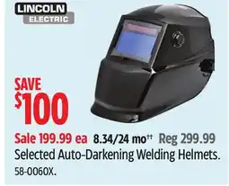 Canadian Tire Lincoln Electric Selected Auto-Darkening Welding Helmets offer