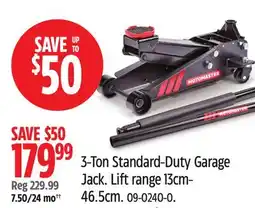 Canadian Tire Motomaster 3-Ton Standard-Duty Garage Jack. Lift range 13cm- 46.5cm offer