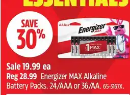 Canadian Tire Energizer MAX Alkaline Battery Packs offer
