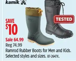Canadian Tire Kamik Ramrod Rubber Boots for Men and Kids offer