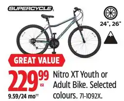 Canadian Tire Nitro XT Youth or Adult Bike. Selected colours offer