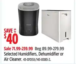 Canadian Tire Honeywell Selected Humidifiers, Dehumidifier or Air Cleaner offer