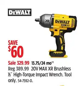 Canadian Tire 20V MAX XR Brushless 1⁄2˝ High-Torque Impact Wrench offer