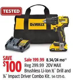 Canadian Tire DEWALT Brushless Li-Ion 1⁄2˝ Drill and 1⁄4˝ Impact Driver Combo Kit offer