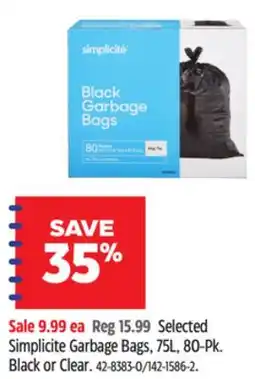 Canadian Tire Selected Simplicite Garbage Bags, 75L, 80-Pk offer