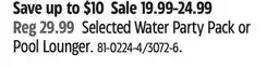 Canadian Tire Selected Water Party Pack or Pool Lounger offer