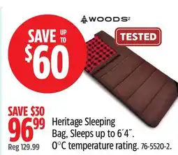 Canadian Tire WOODS Heritage Sleeping Bag, Sleeps up to 6´4˝. 0°C temperature rating offer