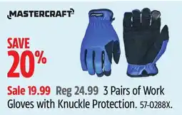 Canadian Tire Mastercraft 3 Pairs of Work Gloves with Knuckle Protection offer