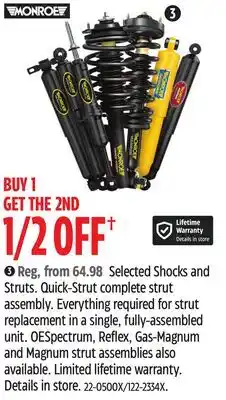 Canadian Tire Monroe Selected Shocks and Struts. Quick-Strut complete strut assembly offer