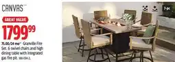 Canadian Tire CANVAS Granville Fire Set. 6 swivel chairs and high dining table with integrated gas fire pit offer