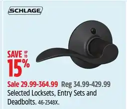 Canadian Tire Schlage Selected Locksets, Entry Sets and Deadbolts offer