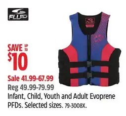 Canadian Tire Fluid Infant, Child, Youth and Adult Evoprene PFDs offer
