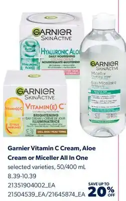 Real Canadian Superstore GARNIER VITAMIN C CREAM, ALOE CREAM OR MICELLER ALL IN ONE, , 50/400 mL offer