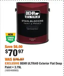 Home Depot EXCLUSIVE BEHR ULTRA Exterior Flat Deep Paint • 3.79L offer