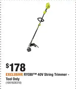 Home Depot EXCLUSIVE RYOBI 40V String Trimmer - Tool Only offer