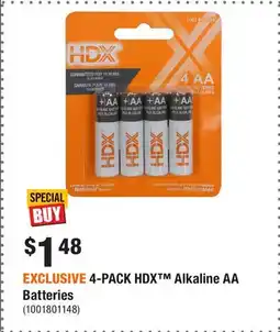 Home Depot EXCLUSIVE 4-PACK HDX Alkaline AA Batteries offer
