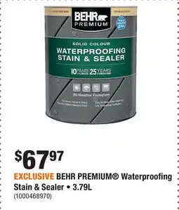 Home Depot EXCLUSIVE BEHR PREMIUM Waterproofing Stain & Sealer • 3.79L offer