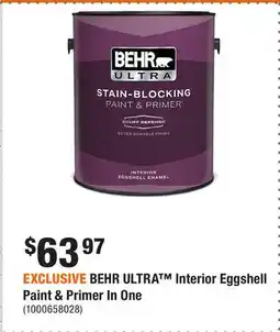 Home Depot EXCLUSIVE BEHR ULTRA Interior Eggshell Paint & Primer In One offer