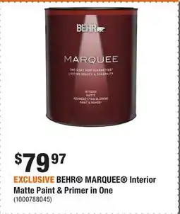 Home Depot EXCLUSIVE BEHR MARQUEE Interior Matte Paint & Primer in One offer