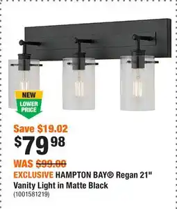 Home Depot EXCLUSIVE HAMPTON BAY Regan 21 Vanity Light in Matte Black offer