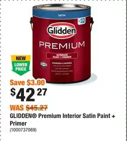 Home Depot GLIDDEN Premium Interior Satin Paint + Primer offer