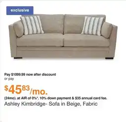 Ashley Furniture Ashley Kimbridge- Sofa in Beige, Fabric offer