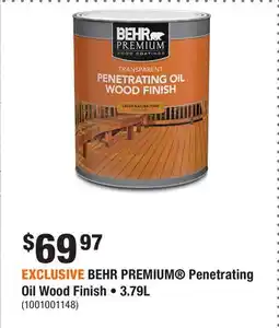Home Depot EXCLUSIVE BEHR PREMIUM Penetrating Oil Wood Finish • 3.79L offer