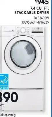 RONA LG 7.4 CU. FT. STACKABLE DRYER offer
