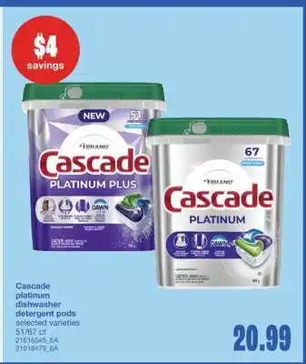 Wholesale Club PLATINUM DISHWASHER DETERGENT PODS, 51/67 ct offer