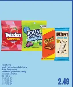 Wholesale Club HERSHEY'S FAMILY SIZE CHOCOLATE BARS, JOLLY RANCHER OR TWIZZLERS GUMMIES CANDY, 90-198g offer
