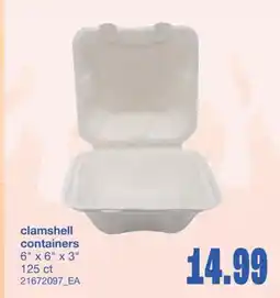 Wholesale Club CLAMSHELL CONTAINERS, 6 X 6 X 3 125 ct offer