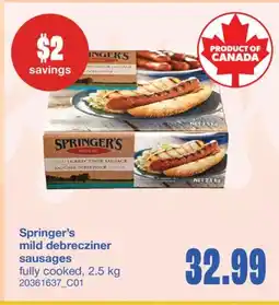 Wholesale Club SPRINGER'S MILD DEBRECZINER SAUSAGES, 2.5 KG offer