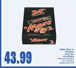 Wholesale Club M&M, MARS OR SNICKERS KING SIZE CHOCOLATES, 24 x 50-98 g offer