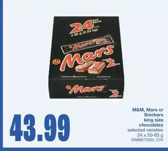 Wholesale Club M&M, MARS OR SNICKERS KING SIZE CHOCOLATES, 24 x 50-98 g offer