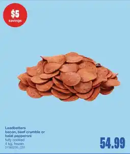 Wholesale Club LEADBETTERS BACON, BEEF CRUMBLE OR HALAL PEPPERONI offer