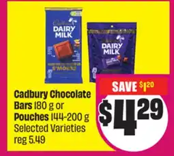 Chalo FreshCo Cadbury Chocolate Bars 180 g or Pouches 144-200 g Selected Varieties offer