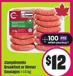 Chalo FreshCo Compliments Breakfast or Dinner Sausages 1-1.4 kg offer