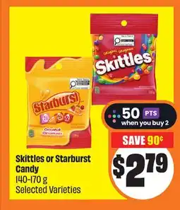 Chalo FreshCo Skittles or Starburst Candy 140-170 g Selected Varieties offer